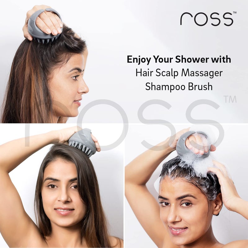 ROSS Hair Scalp Manual Massager Shampoo Hair Brush with Soft Silicone Bristles for Anti Dandruff, Exfoliating Care (Grey) - Image 2