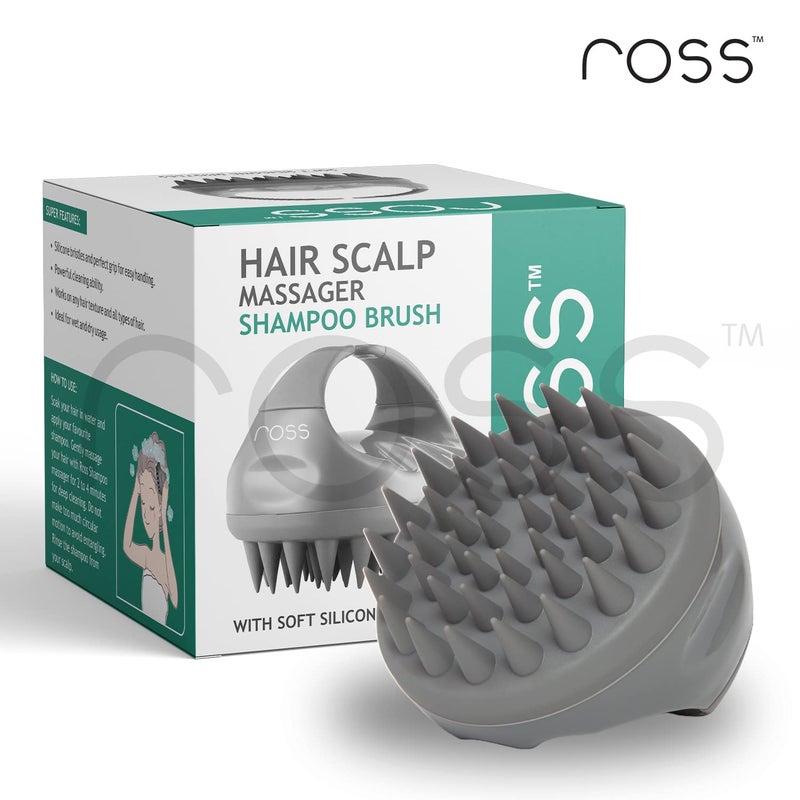 ROSS Hair Scalp Manual Massager Shampoo Hair Brush with Soft Silicone Bristles for Anti Dandruff, Exfoliating Care (Grey) - Image 3