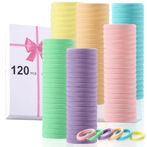 LuSeren 120 Pcs No Damage Thick Hair Ties, Large Soft Seamless Nylon Cloth Hair Elastics for Women, Light Color - Image 1