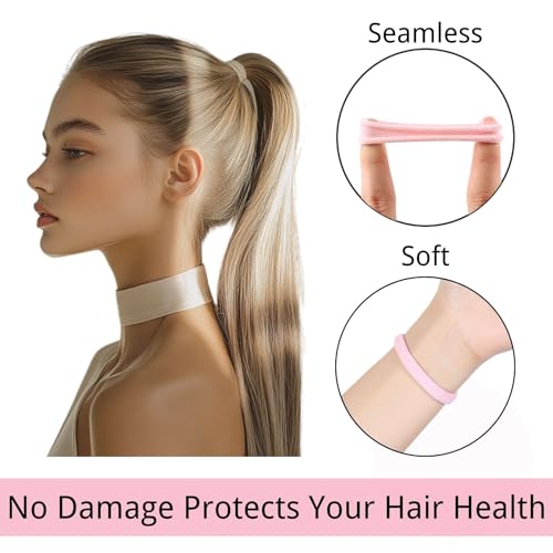 LuSeren 120 Pcs No Damage Thick Hair Ties, Large Soft Seamless Nylon Cloth Hair Elastics for Women, Light Color - Image 4