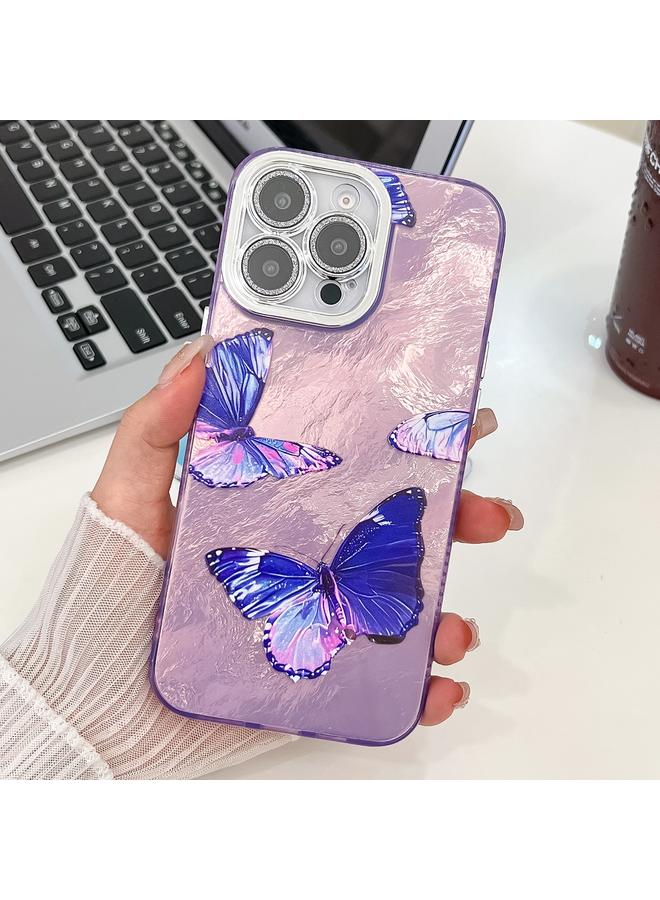 S-TOP Case For iPhone 13 Pro Max Plating Texture Butterfly TPU Phone Case with Glitter Lens Film - Image 1