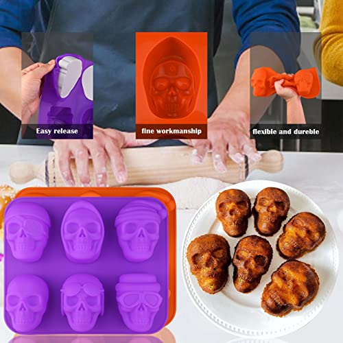 Sakolla Large Skull Cake Pan Silicone Mold, 2 Pack 6 Cavity Halloween Skull Cakelet Chocolate Molds Candy Pizza Baking Molds Handmade Soap Tray - Image 4
