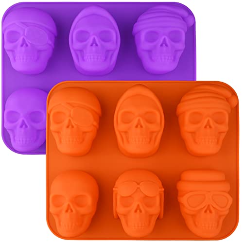 Sakolla Large Skull Cake Pan Silicone Mold, 2 Pack 6 Cavity Halloween Skull Cakelet Chocolate Molds Candy Pizza Baking Molds Handmade Soap Tray - Image 1
