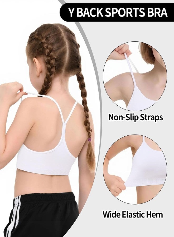 iMucci Seamless Sports Bra for Girls Teens Spaghetti Strap Y-Back Training Bra Comfort Crop Top with Removable Padding, White, 10-13 Years - Image 4