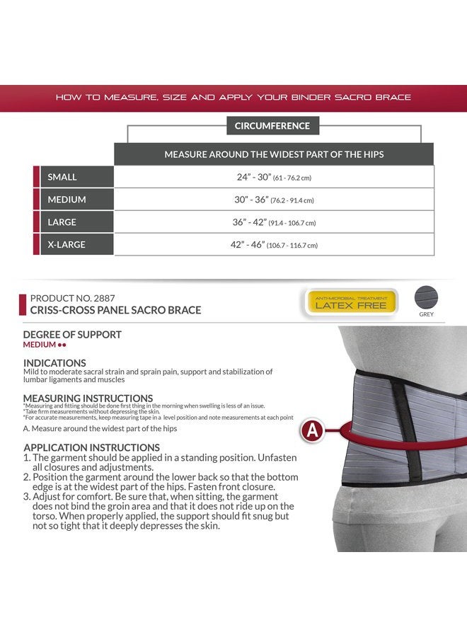 OTC Sacro Brace Select Series Back Criss-Cross Support, Grey, Small - Image 2