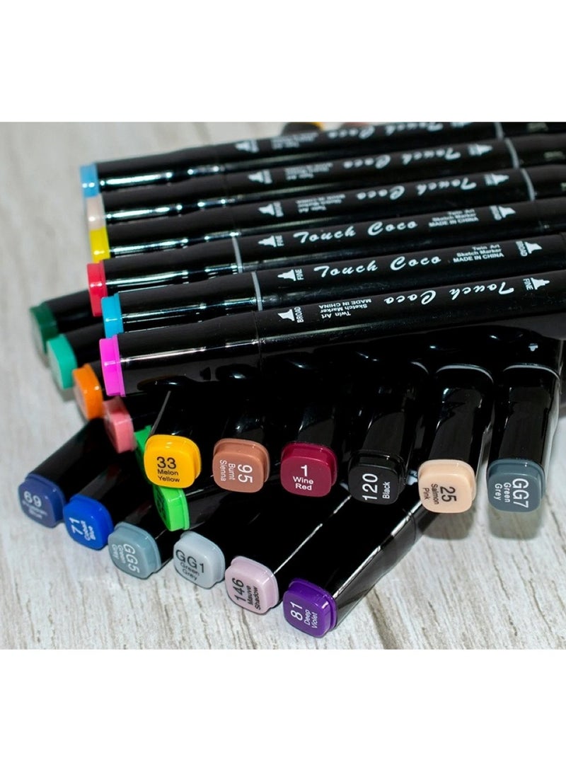Touch 30pcs Dual Tip Markers Set, Assorted Colors Stylish Black Body with Black Cloth Bag - Image 4