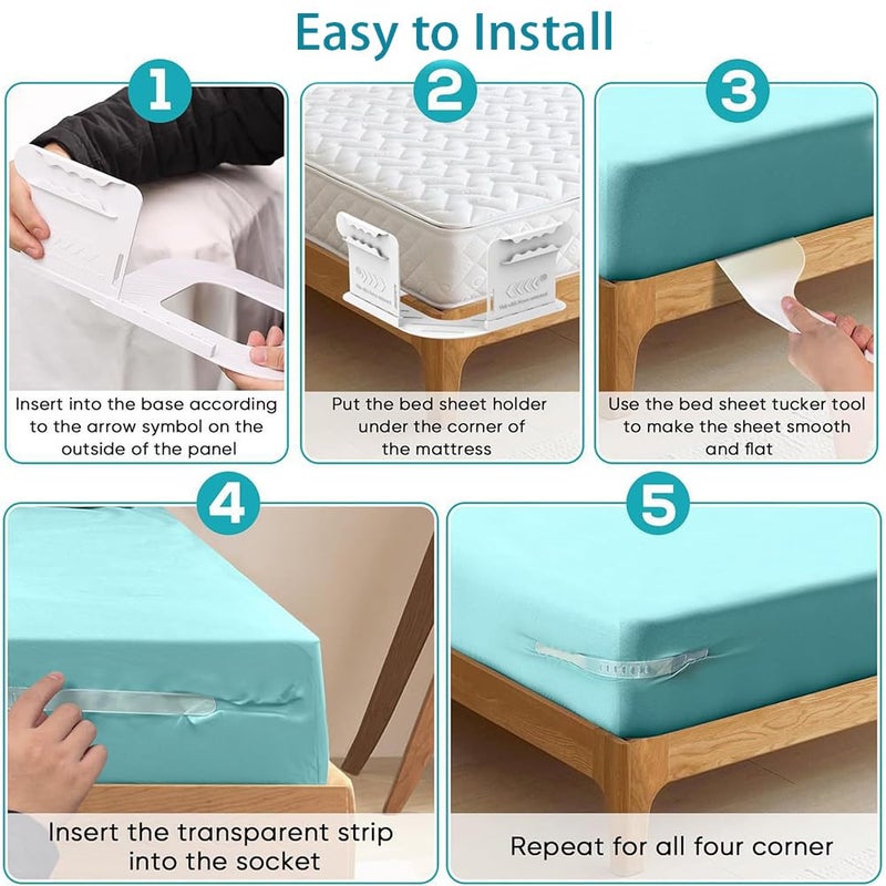jaexest طقم حامل ملاءات مكون من 4 قطع مقاس 18 × 18 × 9 سم، مشابك قابلة للتعديل مع شرائط بلاستيكية قابلة للقطع لتثبيت الملاءات بشكل آمن على أسرة الأطفال والمراتب السميكة للاستخدام المنزلي والفندقي - Image 3
