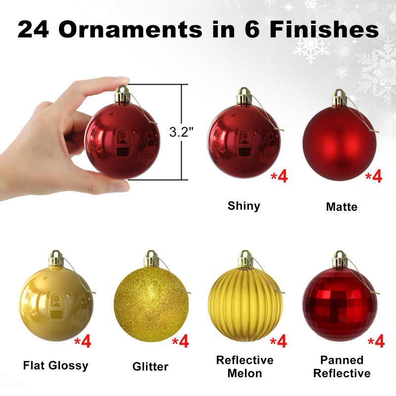 GameXcel Red & Gold 3.2"" Large Christmas Balls - Christmas Tree Decoration Ornaments Shatterproof Hanging Balls for Birthday Halloween Holiday Wedding Decorations Set of 24pcs - Image 2
