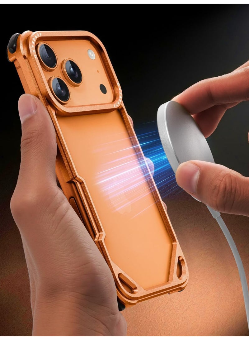 Oatsbasf for iPhone 17 Pro Max Case, No Back Design, Aluminum Metal Frame, 4 Corner Shockproof Protection, Orange - Image 4