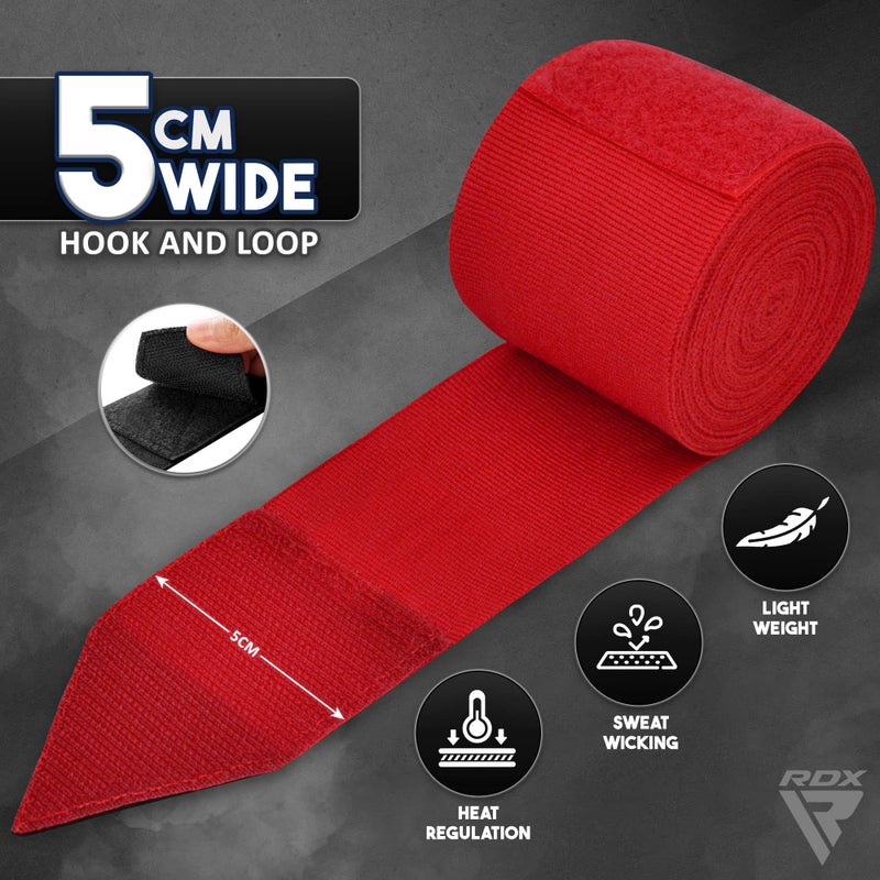 RDX Boxing Hand Wraps 4.5M / 180 Inches â€“ Mexican Style Semi-Elastic MMA Inner Gloves - Wrist Support for Muay Thai, Kickboxing, BJJ, Karate - Thumb Loop & Hook and Loop Closure - Cotton & Nylon Blend - Image 2