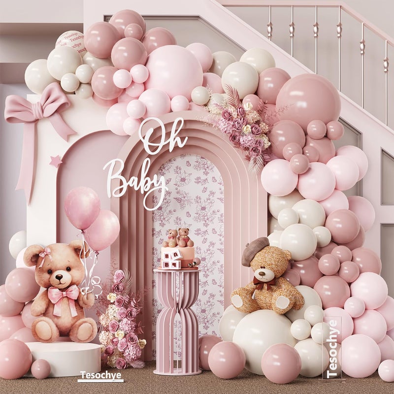 Tesochye Dusty Pink Balloon Arch Garland Kit141 Pcs Dusty Pink Light Pink Neutral Sand White Balloons for We Can Bearly Wait Baby Shower Gender Reveal Birthday Wedding Decoration - Image 2