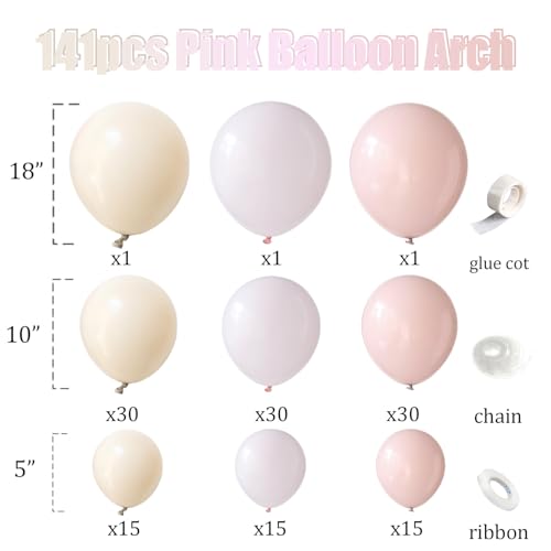 Tesochye Dusty Pink Balloon Arch Garland Kit141 Pcs Dusty Pink Light Pink Neutral Sand White Balloons for We Can Bearly Wait Baby Shower Gender Reveal Birthday Wedding Decoration - Image 3