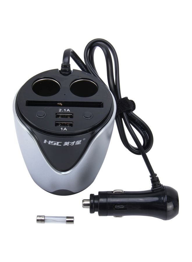 YC-19 Multi Functional Dual USB Car Charger Silver - Image 1