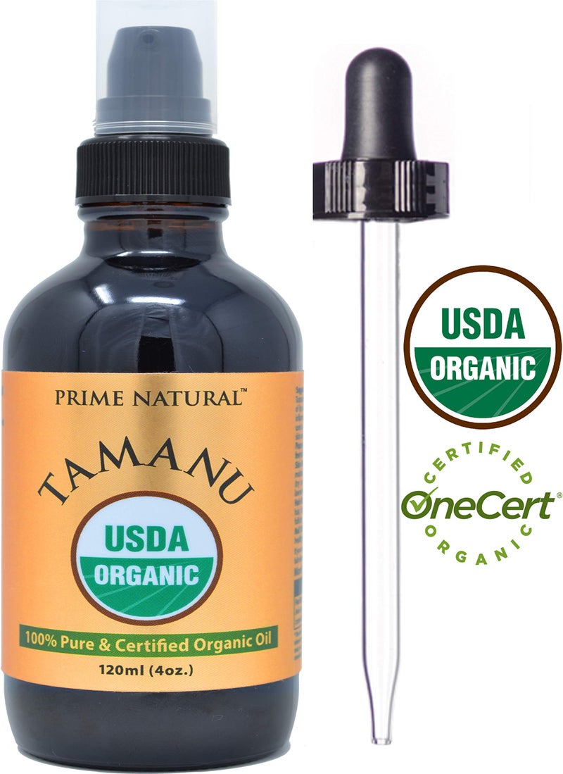 Prime Natural زيت تامانو العضوي الطبيعي من برايم - معتمد من وزارة الزراعة الأمريكية، 100% نقي، معصور على البارد، غير مكرر، بكر (4 أونصات / 120 مل) للعناية بالوجه والشعر والبشرة - مرطب طبيعي - Image 2