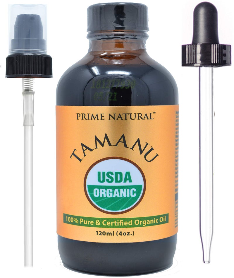 Prime Natural زيت تامانو العضوي الطبيعي من برايم - معتمد من وزارة الزراعة الأمريكية، 100% نقي، معصور على البارد، غير مكرر، بكر (4 أونصات / 120 مل) للعناية بالوجه والشعر والبشرة - مرطب طبيعي - Image 1