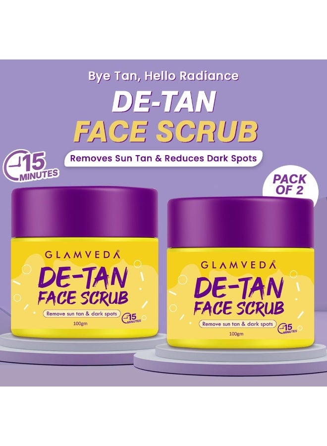 Glamveda De-Tan Face Scrub for Glowing Skin (Pack of 2 100gm) Tan Removal, Blackheads & Pigmentation Reduction | Scrub For Instant Brightening | Face Mask with Kojic Acid | Men & Women | All Skin Type - Image 2
