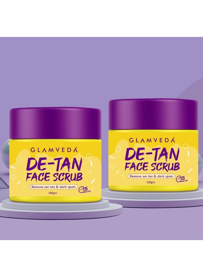 Glamveda De-Tan Face Scrub for Glowing Skin (Pack of 2 100gm) Tan Removal, Blackheads & Pigmentation Reduction | Scrub For Instant Brightening | Face Mask with Kojic Acid | Men & Women | All Skin Type - Image 1