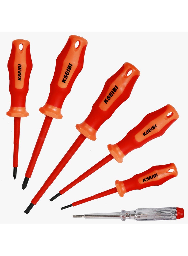 KSEIBI Vde Insulated Screwdriver Set 6-PC, Chrome Vanadium, 1000V Insulated Electrician Screwdriver Set for Electrical Installations, Maintenance and Repair, Automotive Work and DIY Electrical Projects.  - Image 1