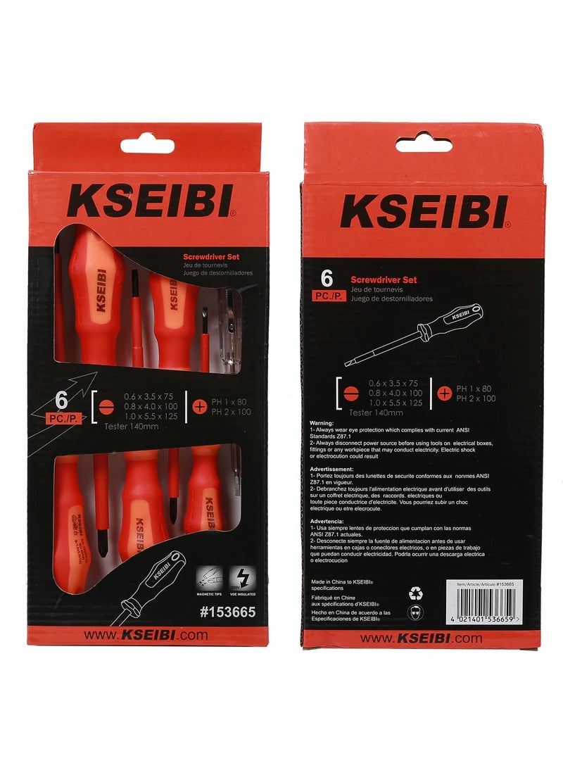 KSEIBI Vde Insulated Screwdriver Set 6-PC, Chrome Vanadium, 1000V Insulated Electrician Screwdriver Set for Electrical Installations, Maintenance and Repair, Automotive Work and DIY Electrical Projects.  - Image 4