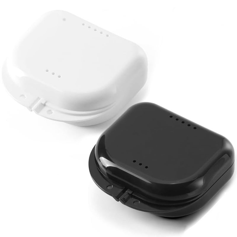 JMU Retainer Case with Vent Holes Orthodontic Storage Case Travel Box for Aligner Mouth Guard 2 Pcs White and Black