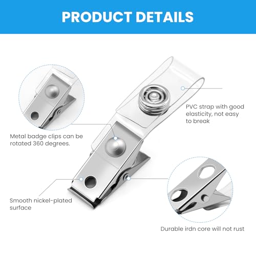 Easytle 30 Pcs Metal Badge Clips with Clear PVC Straps ID Strap Clip Double Holes Badge Holder Clips ID Clip for Badges, Work Badges - Image 3