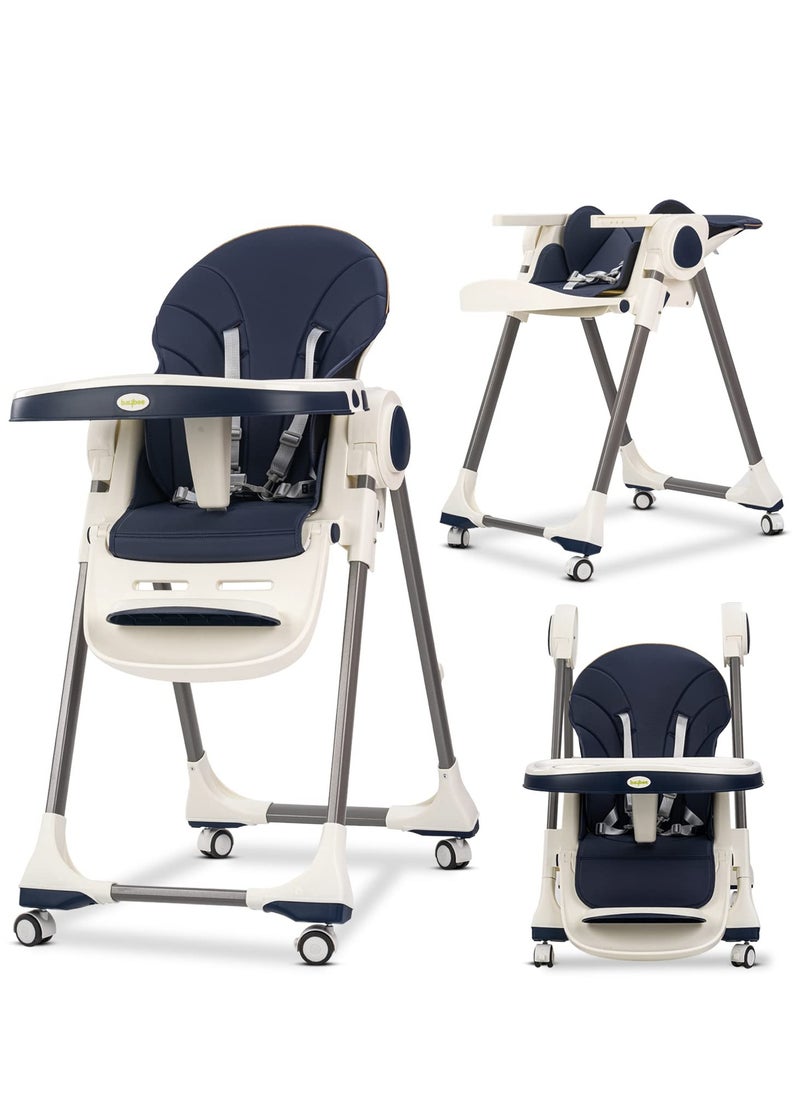 BAYBEE 3 In 1 Emperia Plus Baby High Chair For Kids Feeding Chair With Adjustable Height Recline Safety Belt Baby Booster Seat For Baby Kids With Tray Kids High Chair For Baby 6 Months To 4 Years Blue  - Image 1