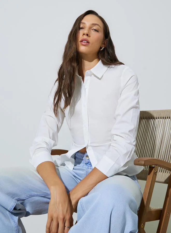 Styli Off White Ruched Detail Fitted Shirt