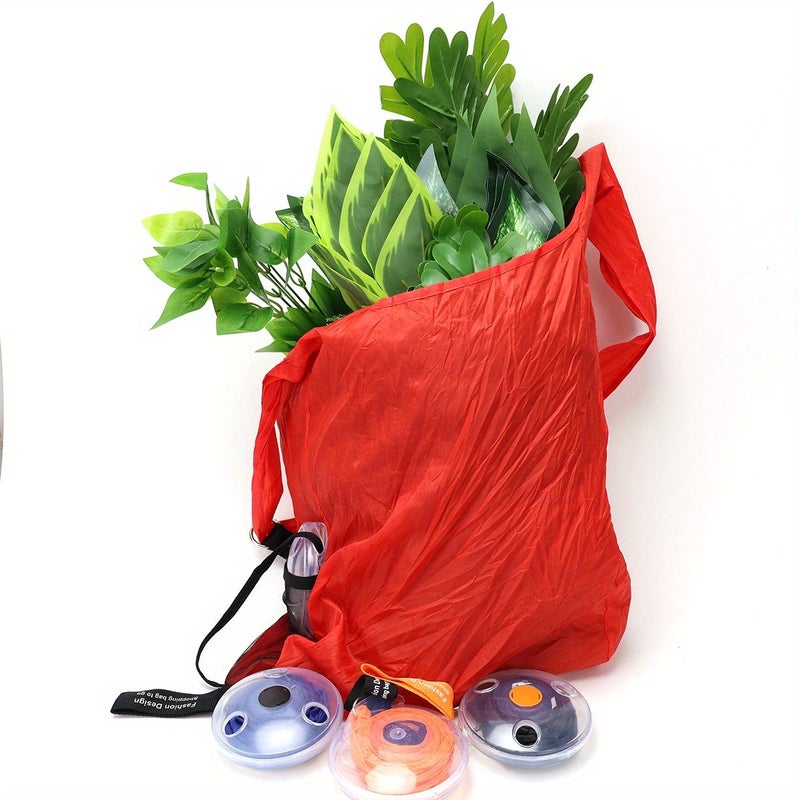 Orange 3 Pack Foldable Shopping Bags Retractable Multi Purpose Expandable Storage - Image 3
