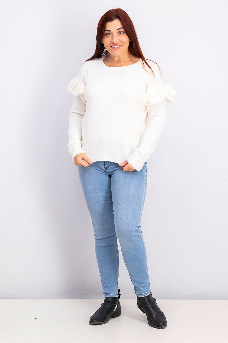 INC Women Crew Neckline Knitted Sweater, Washed White - Image 3