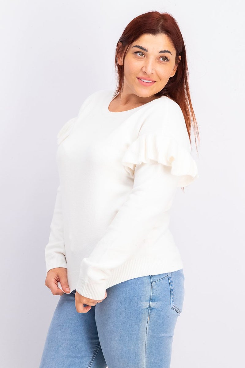 INC Women Crew Neckline Knitted Sweater, Washed White - Image 2