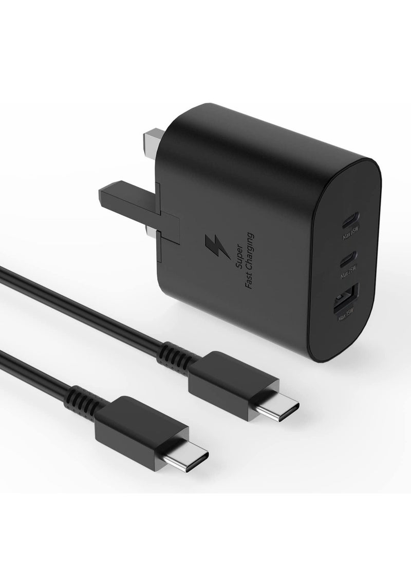 Generic - Fast Charger for Samsung Galaxy Max 65W Three-Port Charger Head with USB Type-C Charging Cable, S23 Ultra S23 Plus S23 S23 S22 Ultra S22 S21 Ultra S21 S21 A54 A53 A52A - Image 1