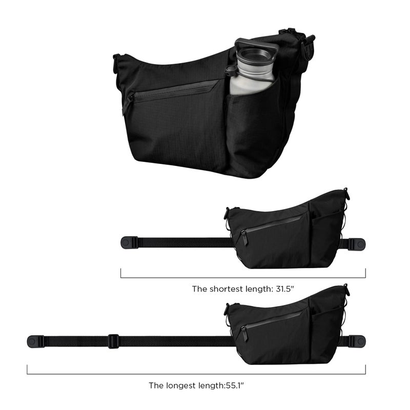 ALPAKA Flow Satchel 4L - Premium EDC Crossbody Bag, Key Tether, Expandable Bottle Pocket Sling Bags, Luggage Pass-Through, Weatherproof Fabric Black Axoflux 210D - Image 4