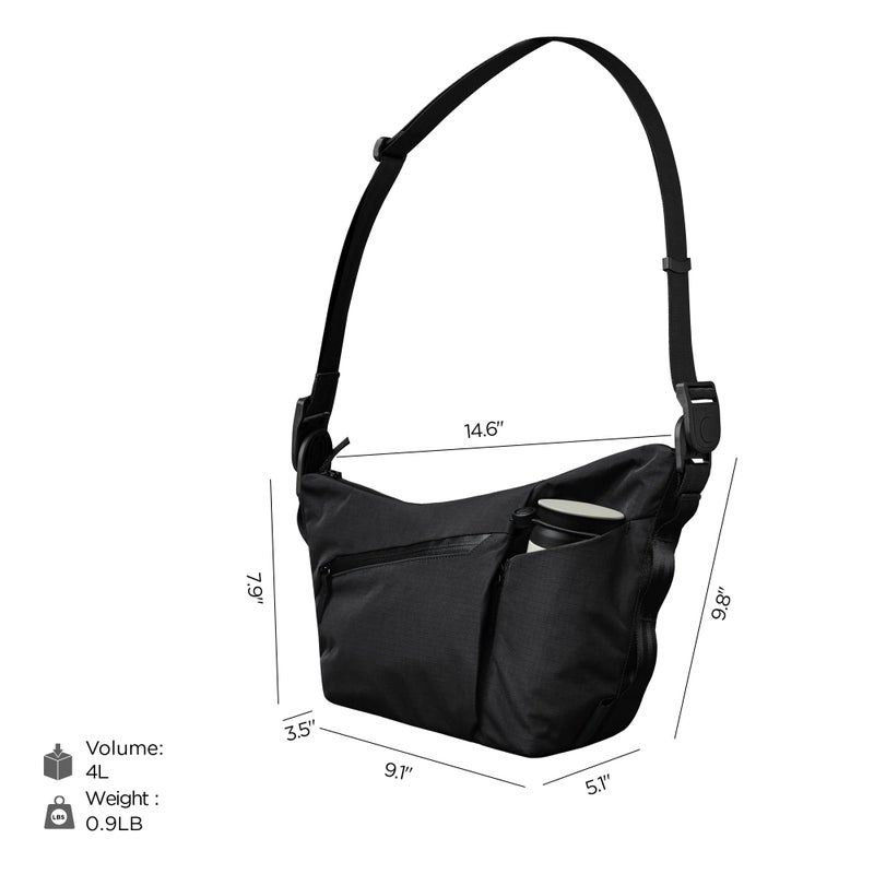 ALPAKA Flow Satchel 4L - Premium EDC Crossbody Bag, Key Tether, Expandable Bottle Pocket Sling Bags, Luggage Pass-Through, Weatherproof Fabric Black Axoflux 210D - Image 5
