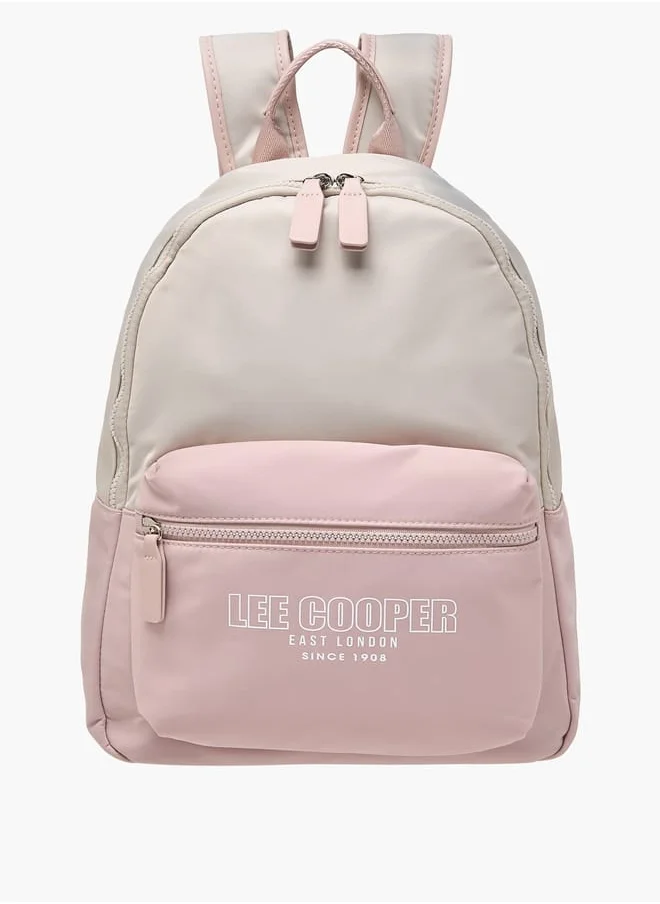 Lee Cooper Women Logo Print Backpack with Adjustable Straps and Zip Closure