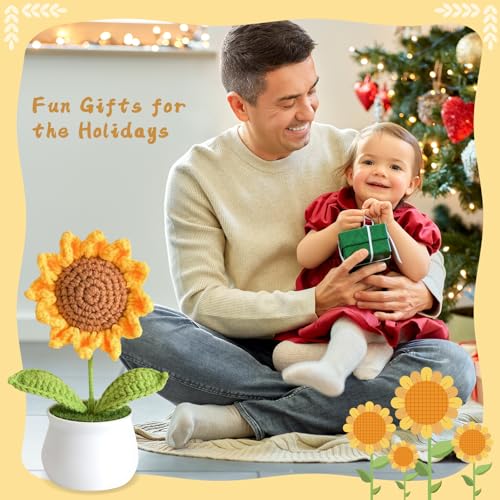 YiQiYi Crochet Flowers Artifical Sunflower for Office Desk Car Dashboard Decor Motivational Gifts for Women Handmade Knitted Flowers Birthday Christmas Party Home Decoration (Sunflower) - Image 5