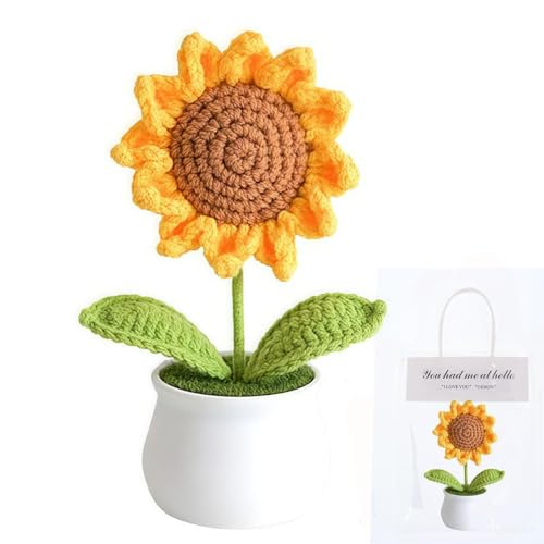 YiQiYi Crochet Flowers Artifical Sunflower for Office Desk Car Dashboard Decor Motivational Gifts for Women Handmade Knitted Flowers Birthday Christmas Party Home Decoration (Sunflower) - Image 1