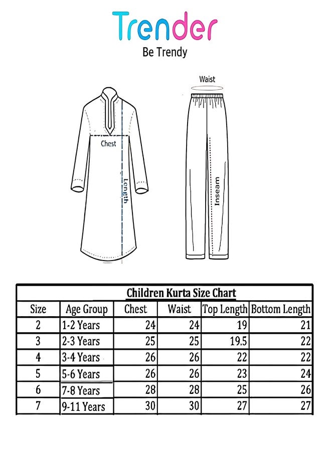 Trender Ethnic Wear Navy Blue Cotton Blend Full Sleeves Plain Kurta Set For Kids - Image 3