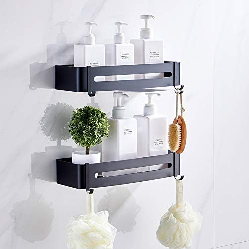 KRYLAR 2pcs Self-Adhesive Wall-Mounted Shelf for Bathroom & Kitchen - Aluminum Corner Rack with Hooks, Towel Holder & Modern Storage Solution,No Drill Required, Multi-Purpose Organizer for Accessories - Image 5