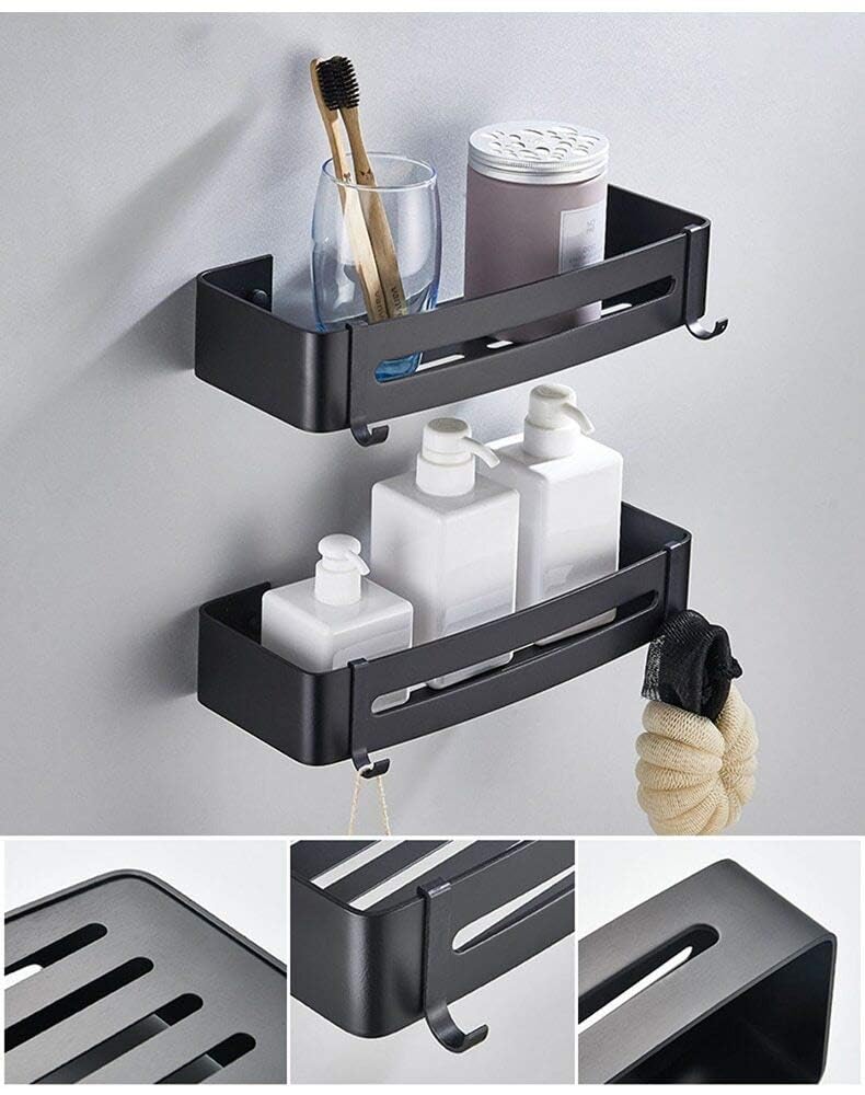 KRYLAR 2pcs Self-Adhesive Wall-Mounted Shelf for Bathroom & Kitchen - Aluminum Corner Rack with Hooks, Towel Holder & Modern Storage Solution,No Drill Required, Multi-Purpose Organizer for Accessories - Image 2