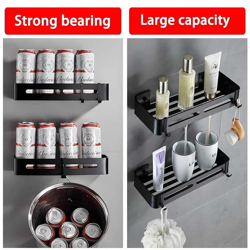 KRYLAR 2pcs Self-Adhesive Wall-Mounted Shelf for Bathroom & Kitchen - Aluminum Corner Rack with Hooks, Towel Holder & Modern Storage Solution,No Drill Required, Multi-Purpose Organizer for Accessories - Image 4