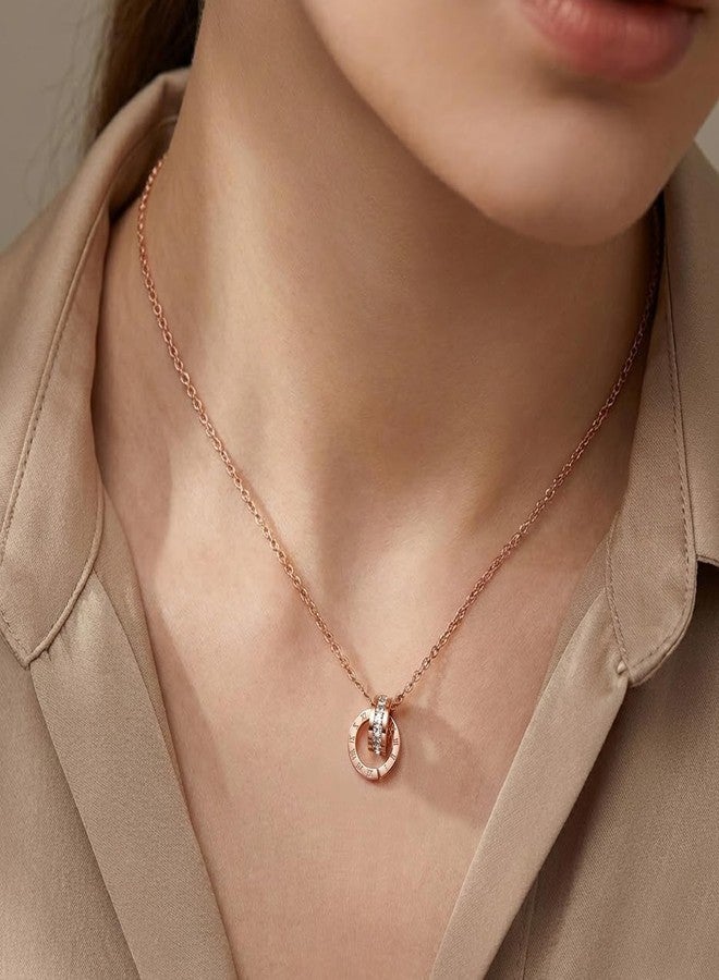 Peora Cubic Zirconia Studded Rose Gold Plated Fancy Pendant Chain Necklace Fashion Jewellery for Women - Image 2