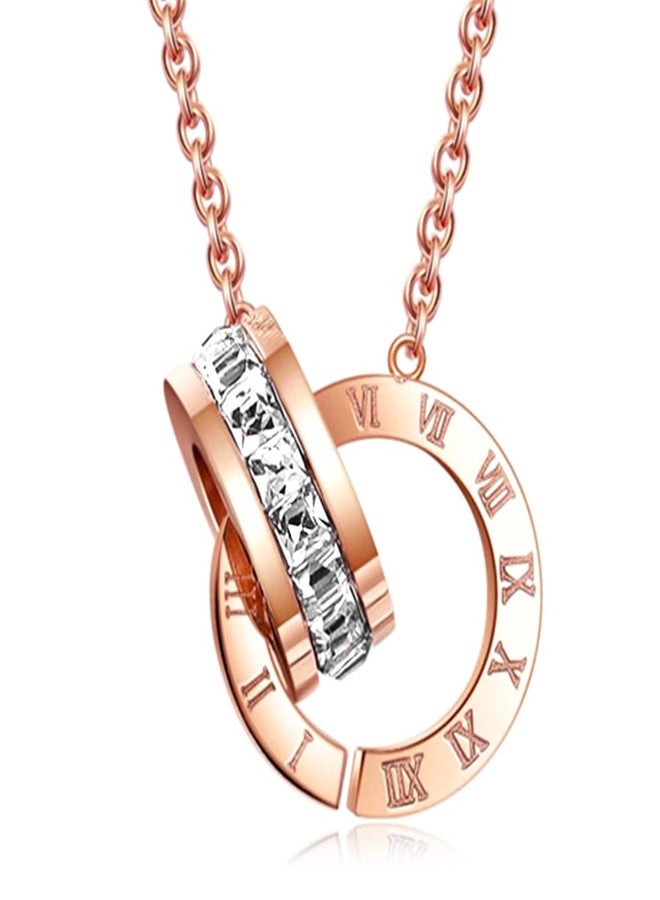 Peora Cubic Zirconia Studded Rose Gold Plated Fancy Pendant Chain Necklace Fashion Jewellery for Women - Image 1