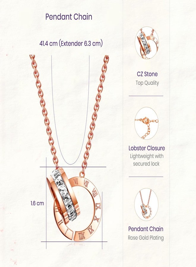 Peora Cubic Zirconia Studded Rose Gold Plated Fancy Pendant Chain Necklace Fashion Jewellery for Women - Image 4