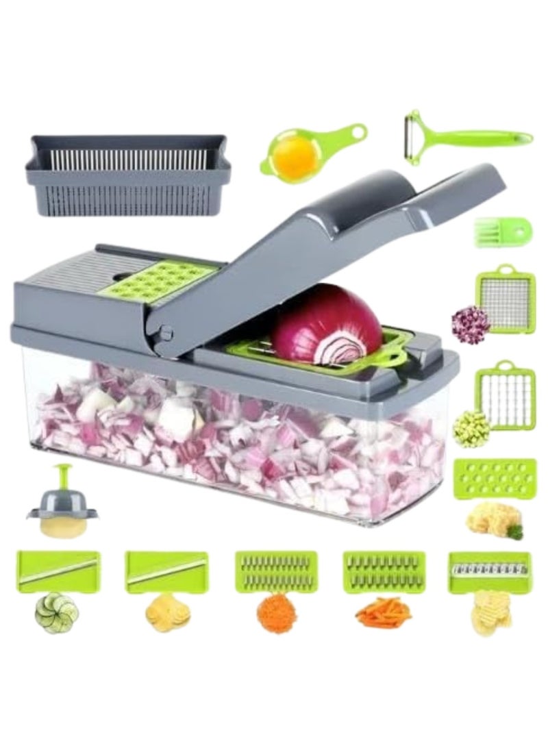 Desselan Vegetable Chopper & Slicer – 14-in-1 Multi-Function Onion, Potato, Carrot & Garlic Chopper with Container - Image 1
