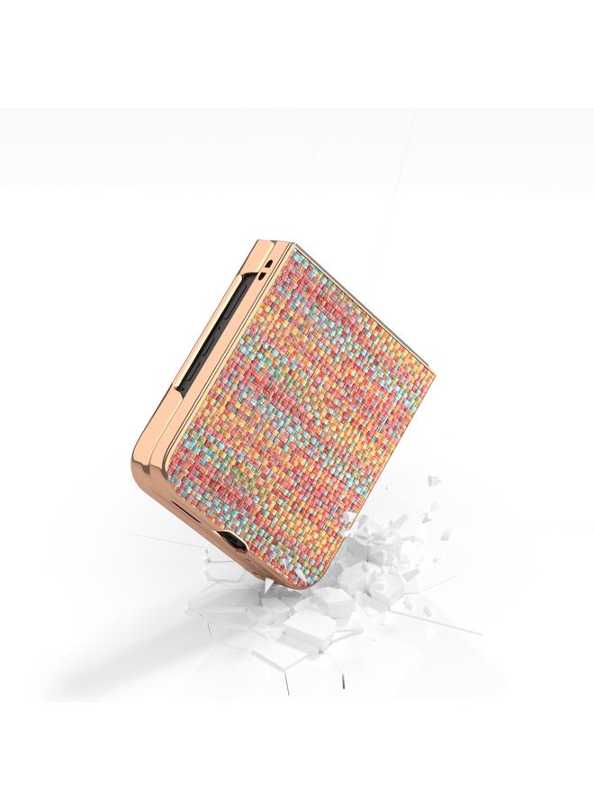S-TOP Case For Motorola Razr 50 Ultra Electroplated Frame Color Lattice Texture PU Phone Case - Image 4