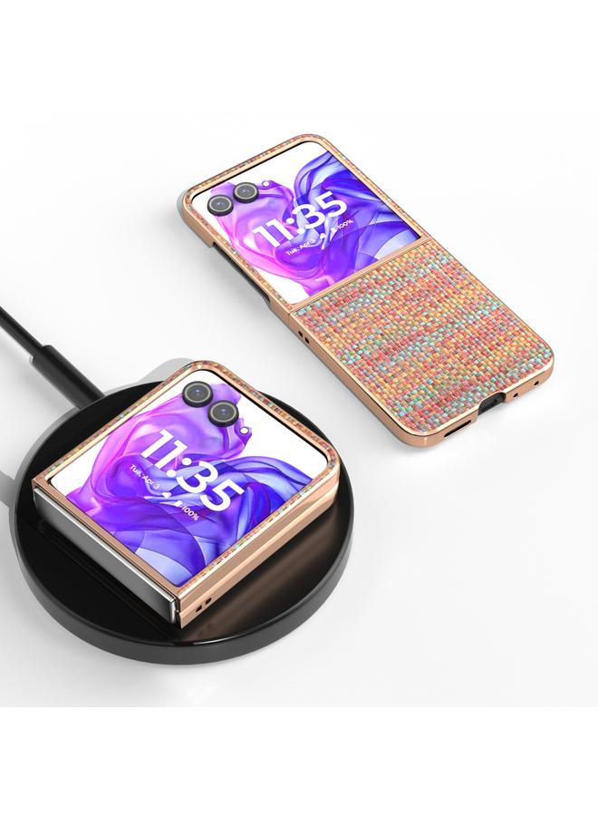 S-TOP Case For Motorola Razr 50 Ultra Electroplated Frame Color Lattice Texture PU Phone Case - Image 2