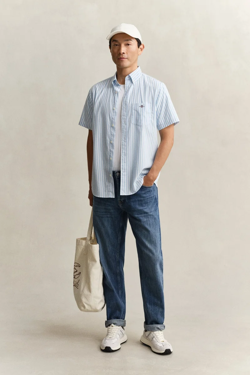 Gant  Regular Classic Poplin Stripe Short SleeveShirt for Men | Best Price UAE