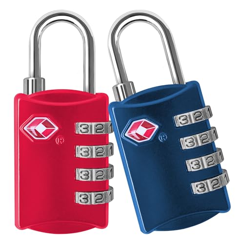 Desired Tools TSA Locks for Luggage, 2-Pc Durable Steel Padlock, Keyless Easy to Read 4-Digit Combination Lock for Backpacks, Travel Suitcases, Toolbox, Filing Cabinets, Baggage & Gym Locker, Red/Blue - Image 1