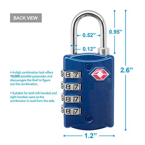 Desired Tools TSA Locks for Luggage, 2-Pc Durable Steel Padlock, Keyless Easy to Read 4-Digit Combination Lock for Backpacks, Travel Suitcases, Toolbox, Filing Cabinets, Baggage & Gym Locker, Red/Blue - Image 2