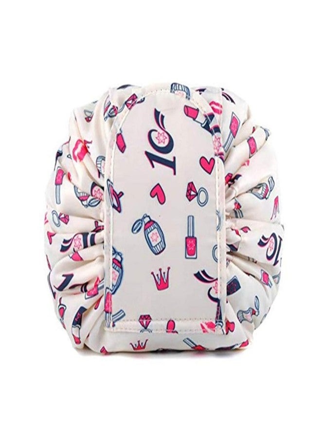 Nirvik Women’s Waterproof Travel Cosmetic & Toiletry Bag | Multifunction Portable Makeup Organizer with Drawstrings, Lazy Travel Storage Pouch (White Lip) - Image 1